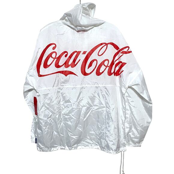 Coca Cola by Spirit Jersey White Windbreaker Pullover Hoodie Unisex M NWT Retro